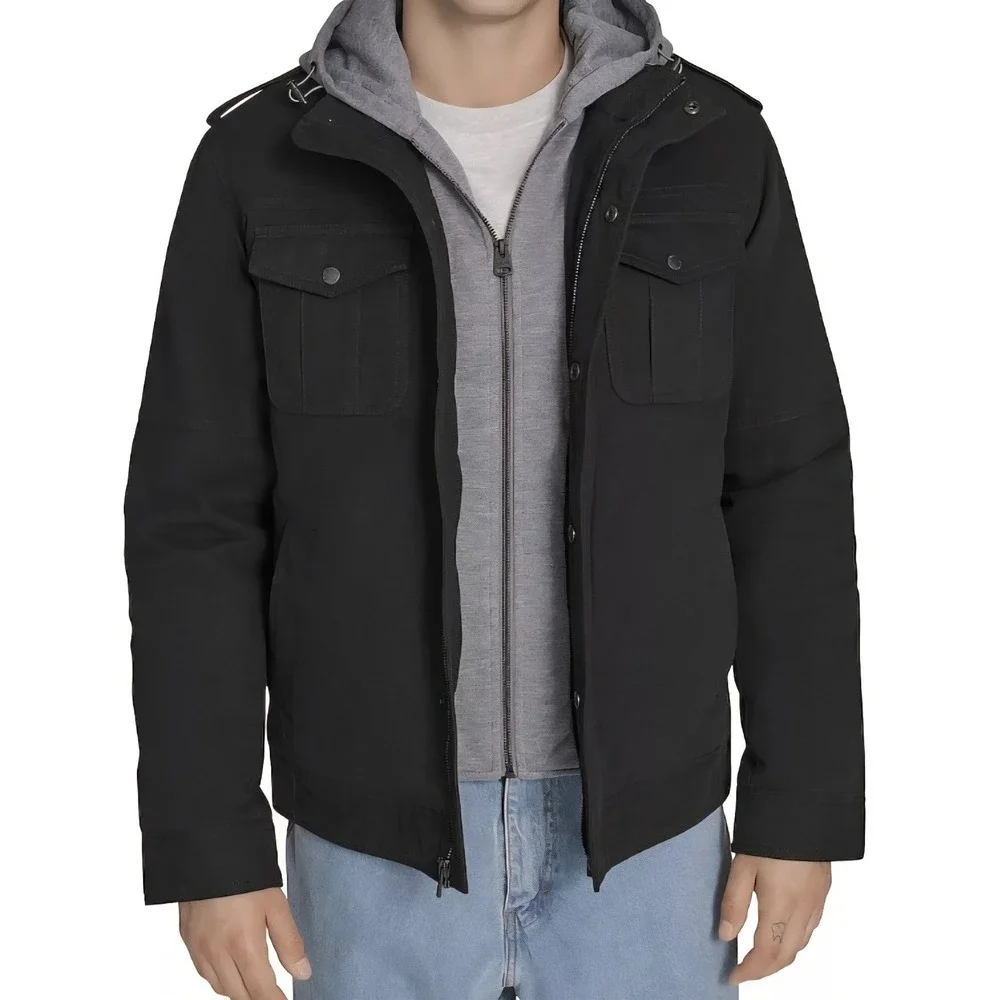 Levi's Mens Sherpa Lined Hooded Trucker Field Jacket‎ Full Zip Black 4XL